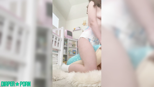 Topless brunette riding toy in pampers - Ella Raine ABDL