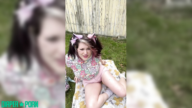 Tattooed babe outdoors with messy pampers, playful change - succubunnie