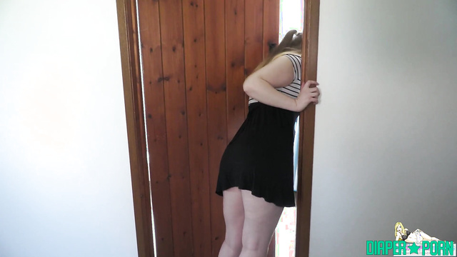 Blonde solo with hairbrush and pink pampers - UKDiaperGirls