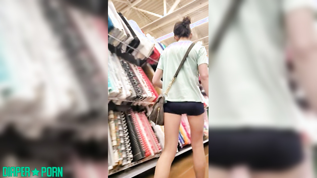 Walking in spandex, diaper rubbing hard - BabyFluffyBunny