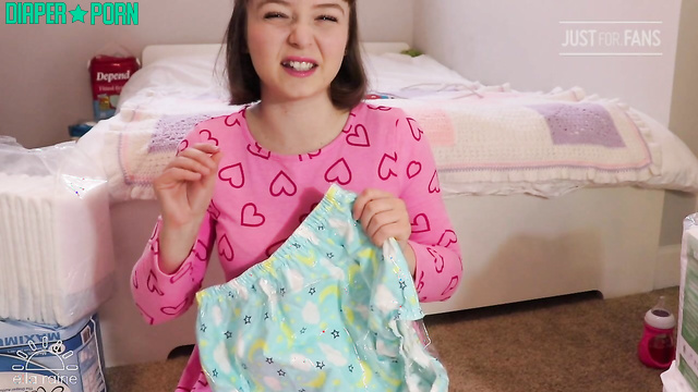Brunette in socks putting on diaper talking naughty - Ella Raine ABDL