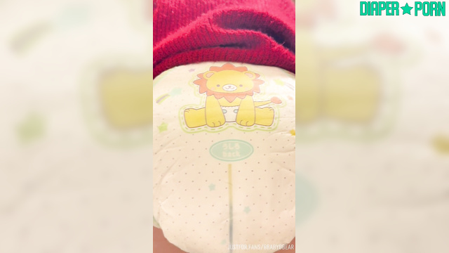 Lion-themed diaper tease with brunette's playful grind - bbabybbear