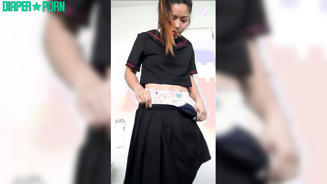 Asian cutie poops without shame, diaper filthy - AsianDiaperCutie