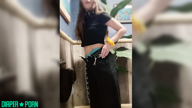 Brunette locked tight over diaper, solo tease - Wetbbybrat