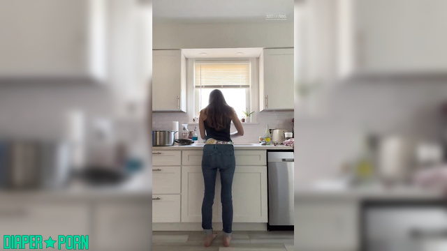 LolaAndThenSome - Doing household chores while wearing diaper and jeans in relaxed setting