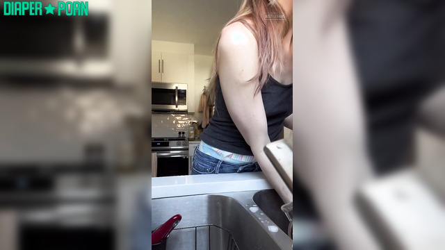 LolaAndThenSome - Doing household chores while wearing diaper and jeans in relaxed setting