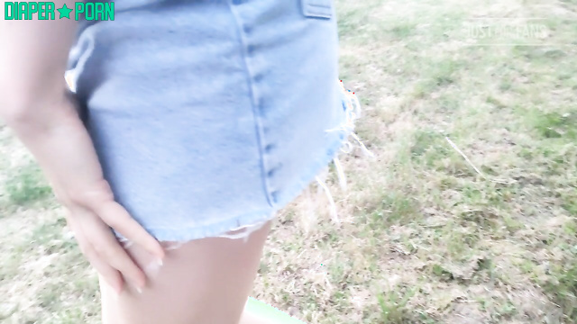 Risky diaper pleasure outdoors, skirt teasing - DiaperRosie