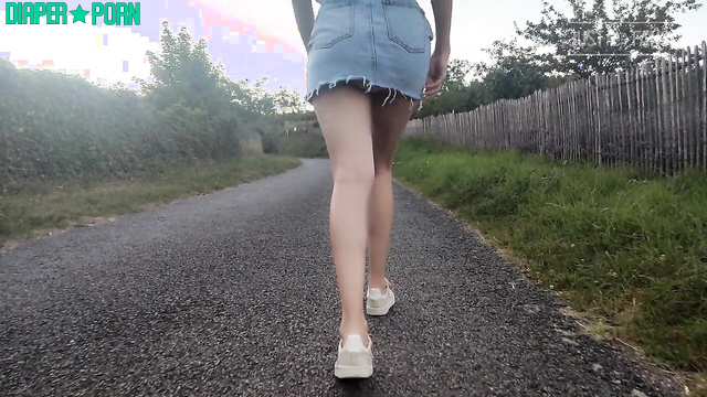 Risky diaper pleasure outdoors, skirt teasing - DiaperRosie
