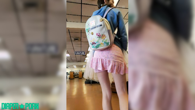BabyFluffyBunny - Walks through the store casually wearing a soft diaper