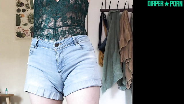 Brunette grinding in lace, diaper squishing - bbabybbear