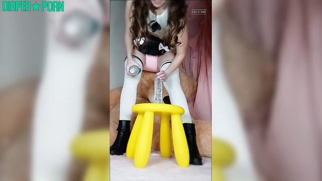 Brunette slut creaming dildo in full diaper - wetbbybrat
