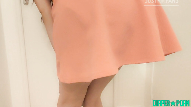 Brunette teasing with dress up, diaper peeking - DiaperRosie