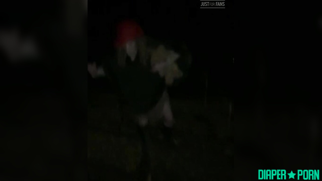 Blonde squatting wide outdoors, diaper soft and warm - LittleDiaperIdol