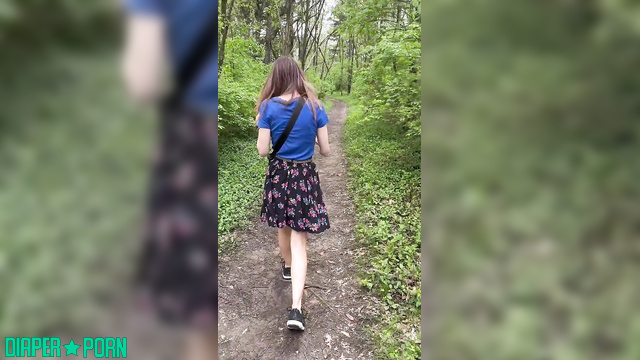 Brunette outdoors in diaper stroll - LolaAndThenSome