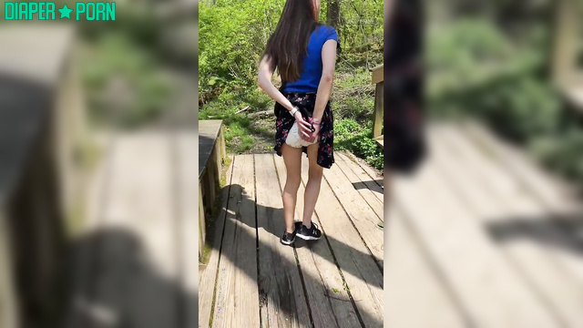 Brunette outdoors in diaper stroll - LolaAndThenSome
