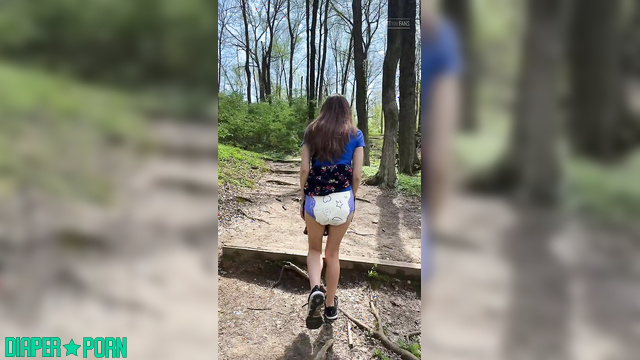 Brunette outdoors in diaper stroll - LolaAndThenSome