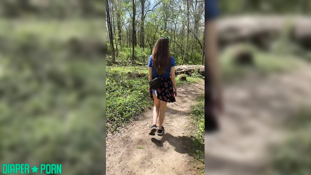 Brunette outdoors in diaper stroll - LolaAndThenSome