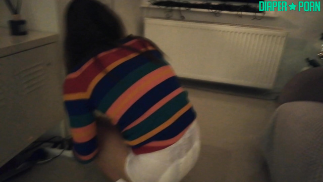 Full diaper squish, brunette teasing solo - AsianDiaperCutie