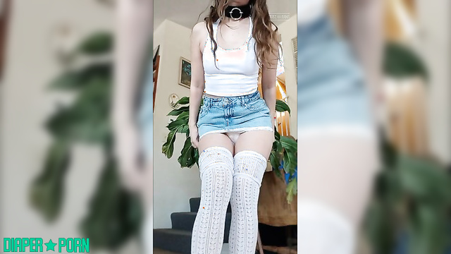 Brunette grinding hard, diaper rustling loud - wetbbybrat