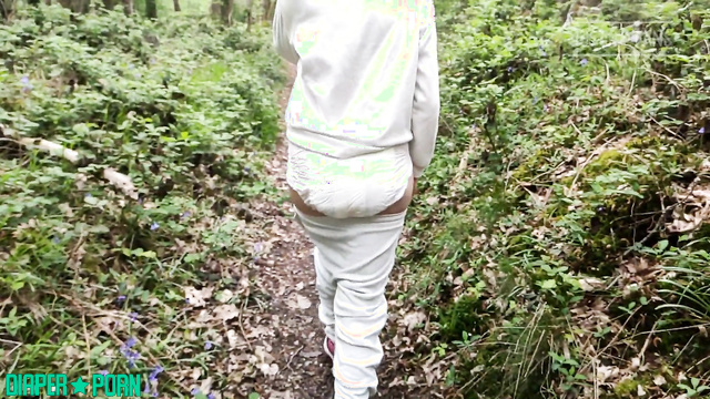 Crinkling loud outdoors, solo wetting thrill - DiaperRosie