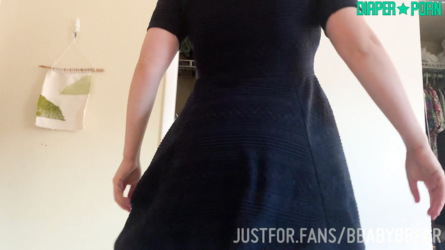 Brunette solo teasing with dirty diaper mess - bbabybbear