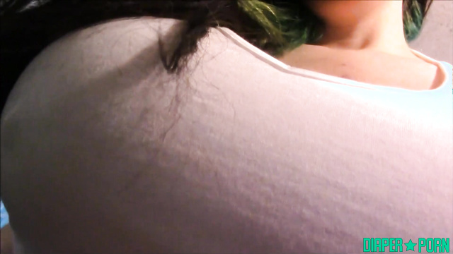 Brunette teasing tits while crinkling pampers - Lovely Lilith