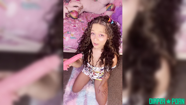 Brunette deepthroating dildo, crinkly nappy caress - LittleKikiCali