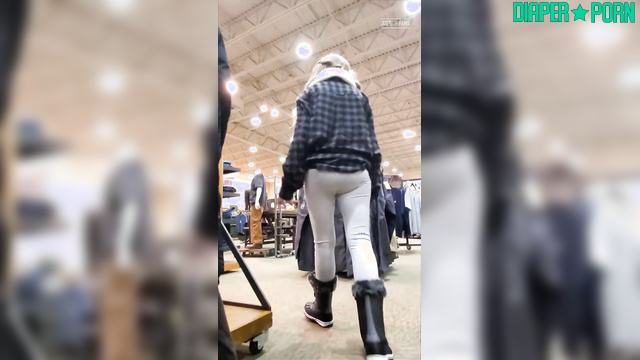 Blonde in store, nappy bulging under skirt - BabyFluffyBunny