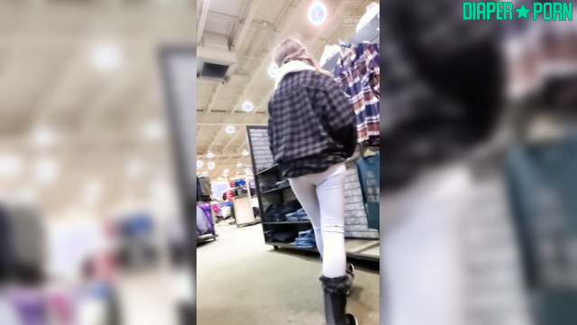 Blonde in store, nappy bulging under skirt - BabyFluffyBunny
