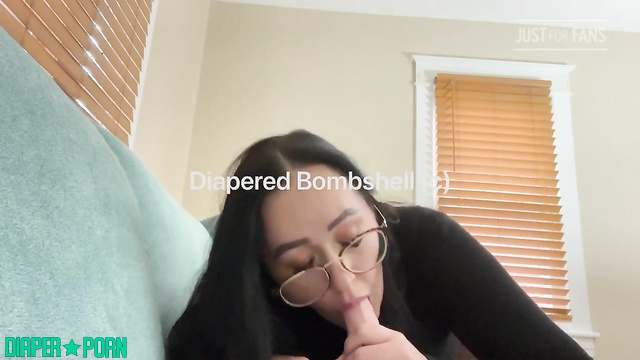 Glasses on, dildo sucking deep in thick diaper - sunbunnystella