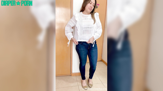 Brunette grinding in jeans before diaper tease - BabyPeachy