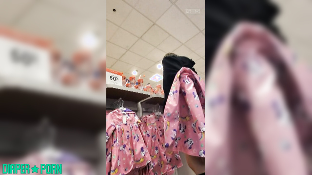 Brunette diaper peeking under dress while walking - BabyFluffyBunny