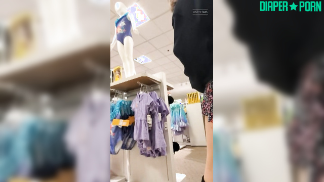 Brunette diaper peeking under dress while walking - BabyFluffyBunny