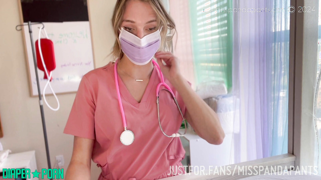 Misspandapants - Nurse gives gentle talk while checking and adjusting thick comfy pampers