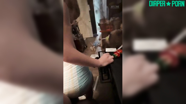 Topless blonde moaning doggy style in diaper - LittleDiaperIdol