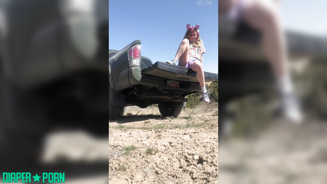 Blonde squatting in pampers, giggling in public - succubunnie