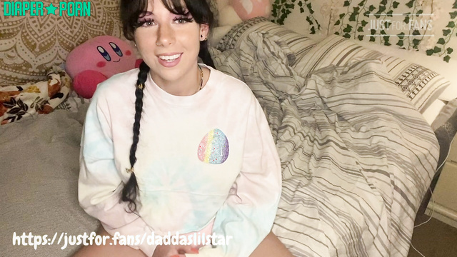 Brunette squatting wide in pink diaper - daddaslilstar