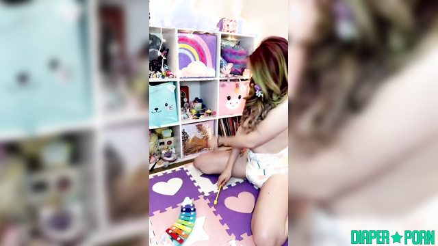 Topless regression with tattoos and nappy play - succubunnie