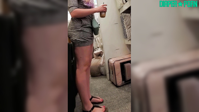 Blonde upskirt in store, pampers peeking - BabyFluffyBunny