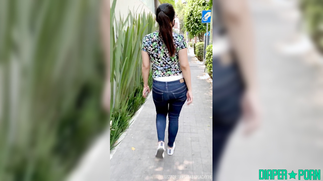 Jeans grinding hard, crinkly nappy teasing outdoors – BabyPeachy