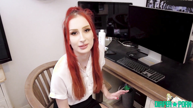 Redhead Gigi messy solo with diaper change - UKDiaperGirls