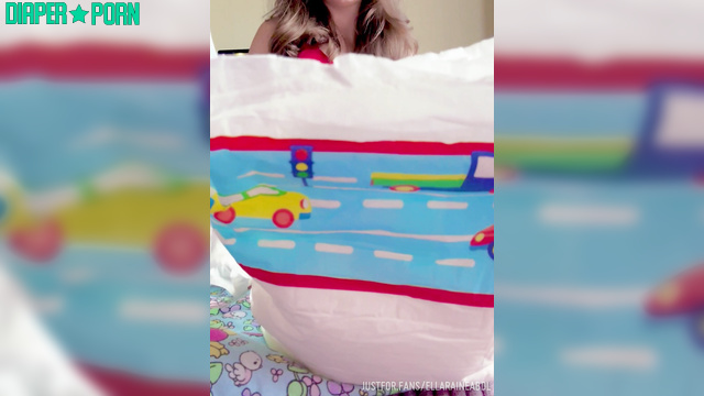 Brunette in socks feels great putting on new pampers - Ella Raine ABDL