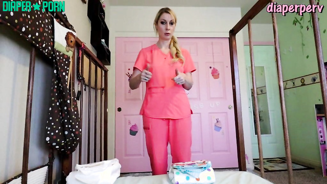 Naughty nurse Sydney Paige pissing hard in diaper - Ineedamommy