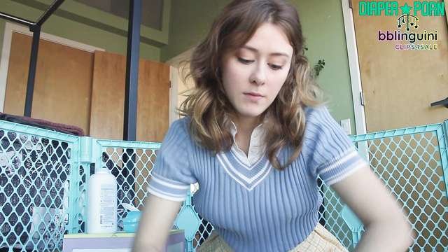 Babysitter's dirty talk during diaper change, POV schoolgirl - Bblinguini