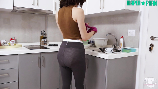 Harley pants soaked, wetting loud in kitchen - Diaper Slave Harley