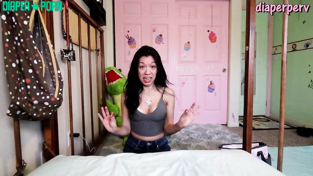 Ineed2pee Ineedamommy Abdl Diapers - College girl prepares clean nappy with powder