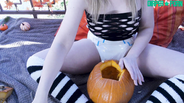 Blonde solo in long socks humping her nappy - Diaper Cherry