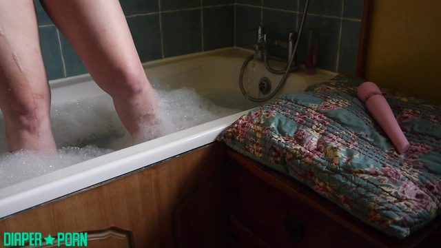 Blonde Cherry in bathroom, vibrator throbbing for climax - Diaper Cherry