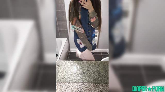 Tights down, diaper exposed in bathroom - Tinylittlebabyg