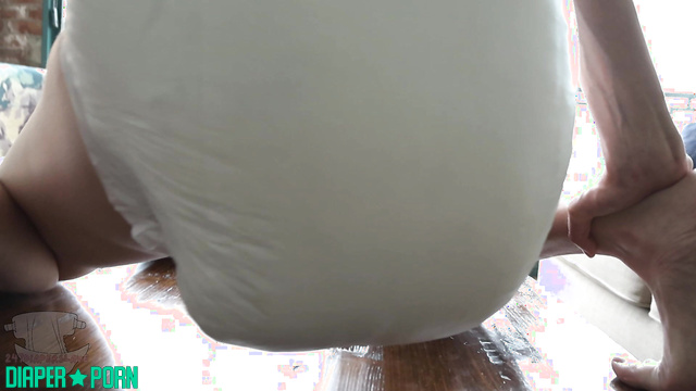 Brunette Harley wets and fills diaper, small tits jiggling - Diaper Slave Harley